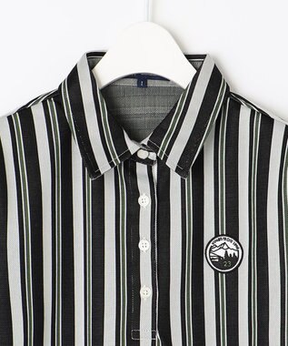 23区GOLF 【WOMEN】【吸汗速乾/ストレッチ】ストライプジャガードシャツ グリーン系2