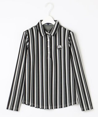 23区GOLF 【WOMEN】【吸汗速乾/ストレッチ】ストライプジャガードシャツ グリーン系2