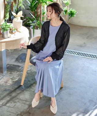 Tiaclasse 【洗える】シアーパフスリーブカーディガン ブラック