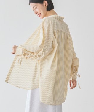 AMERICAN HOLIC イージーケアバックギャザーリボンシャツ Stripe Yellow