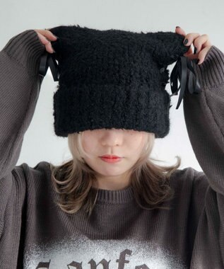 WEGO レースアップネコミミニットキャップ ブラック