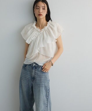 Green Parks マルチＷＡＹオフショルフリルブラウス Off White