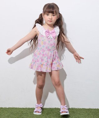 ANY KIDS 花柄×レース ワンピース水着 ピンク