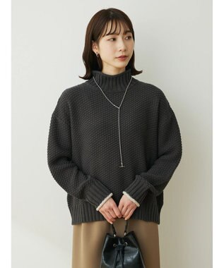 Green Parks 袖ラインカノコ編みニットプルオーバー Dark Gray
