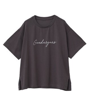 Green Parks フロッキー筆記体ロゴボックスＴシャツ Dark Gray
