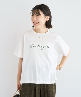Green Parks フロッキー筆記体ロゴボックスＴシャツ Off White