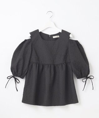 Feroux 【洗える】フクレジャガードチュニック ブラウス ブラック系