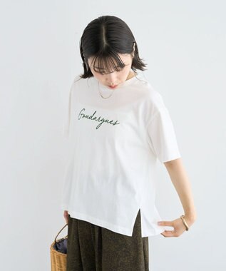 Green Parks フロッキー筆記体ロゴボックスＴシャツ Off White