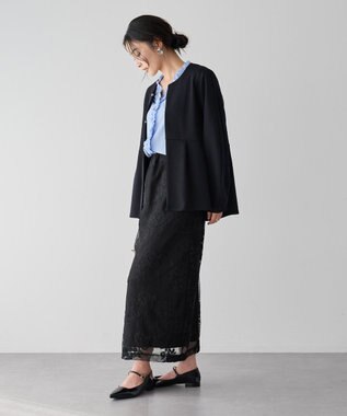 YECCA VECCA フラワー柄刺繍メッシュスカート Black