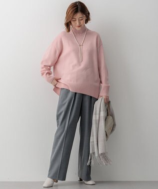 23区 L ナチュラルストレッチサキソニー タック ワイドパンツ グレー系