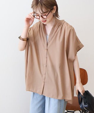 AMERICAN HOLIC 【予約】【WEB限定】イージーケア+接触冷感 フレンチスリーブギャザーシャツ Mocha