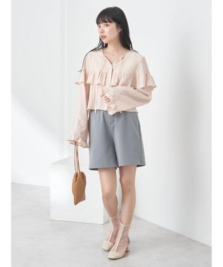 earth music&ecology フリル切替えショートブラウス Pink Beige