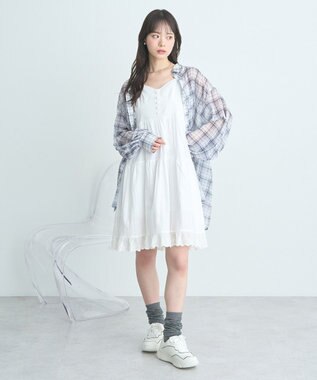 earth music&ecology シアーチェックシャツ Off White