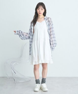 earth music&ecology シアーチェックシャツ Off White