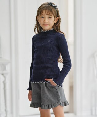 組曲 KIDS 【150-160㎝】リブニット ネイビー×オフ系