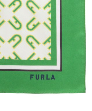 MOONBAT FURLA シルク100% モノグラム柄 スクエアスカーフ グリーン
