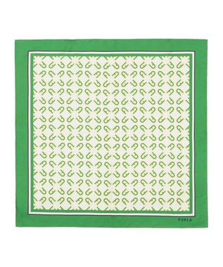 MOONBAT FURLA シルク100% モノグラム柄 スクエアスカーフ グリーン