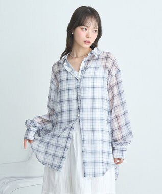 earth music&ecology シアーチェックシャツ Off White