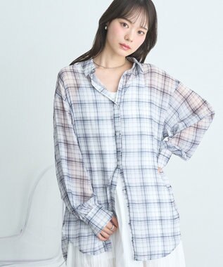 earth music&ecology シアーチェックシャツ Off White