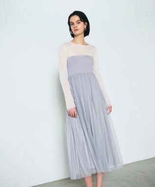 GRACE CONTINENTAL プリーツコンビベアワンピース グレー