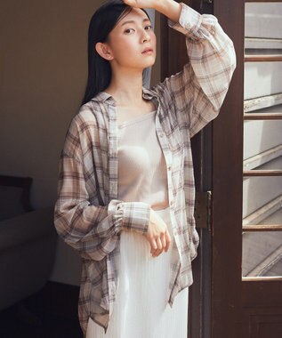 earth music&ecology シアーチェックシャツ Brown