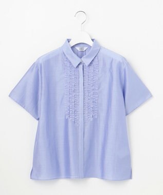 J.PRESS LADIES 【洗える】フリルジャージー ブラウスライク カットソー サックス系