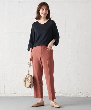 ANY L 【ウエストゴム/リントラク加工/裏起毛/ストレッチ】シークレットウォーム　テーパードパンツ テラコッタ