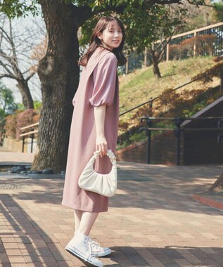 Feroux 【洗える】ジョーゼットコンビポンチ ワンピース キャメル系