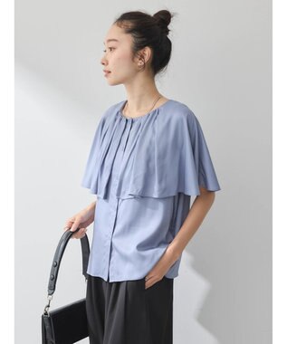 earth music&ecology ケープカラーブラウス Grayish Blue