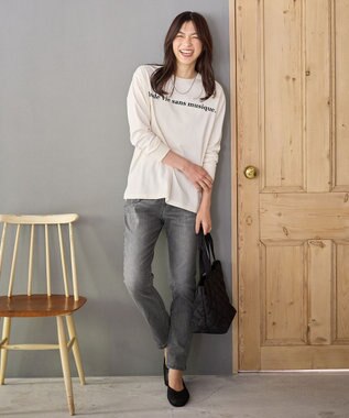 ANY 【洗濯機可】フロッキーロゴロングＴシャツ オフ（ブラックロゴ）