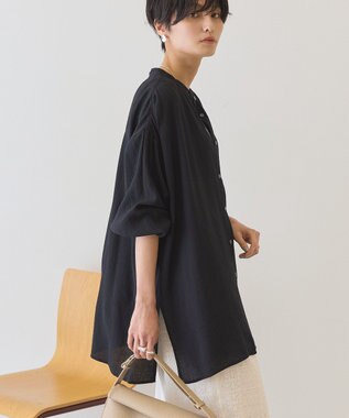 AMERICAN HOLIC 楊柳バンドカラーシャツ Black