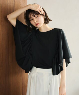 #Newans 【乾燥機可能/接触冷感】ラッフルフリルカットソー ブラック