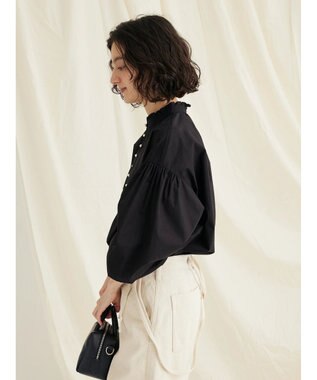 CRAFT STANDARD BOUTIQUE パールボタンピコフリルブラウス Black