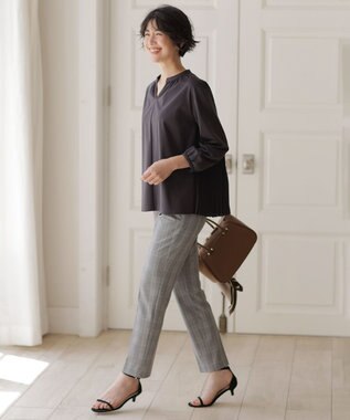 J.PRESS LADIES L アルガンシルク チェック テーパード パンツ ライトグレーチェック系