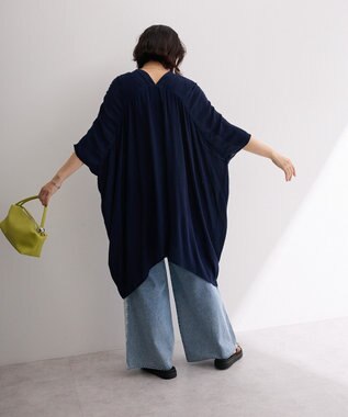 Green Parks ハシゴレースレーヨンクレープチュニック Navy