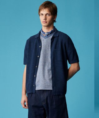 JOSEPH ABBOUD 【リネン素材/吸水速乾/日本素材】リネンハニカム Vネック Tシャツ サックスブルー系