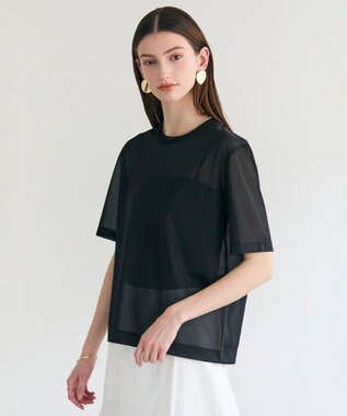 BEIGE， SELEN / リブコンビ シアーTシャツ Black
