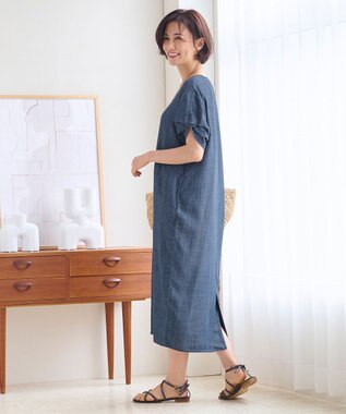 自由区 【洗える・XSサイズあり】テンセルリネンデニム ワンピース ネイビー系