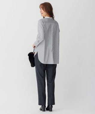 自由区 【洗える】ストレッチシャーティング ブザムシャツ ブルー系1