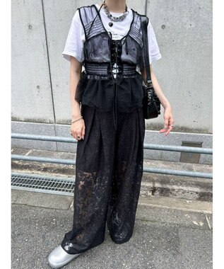 Green Parks レースタックパンツ Black