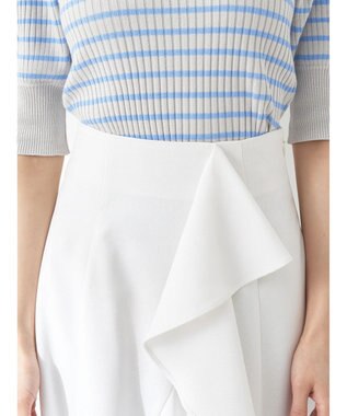 earth music&ecology アシメペプラムフレアバックレースミディ丈スカート White