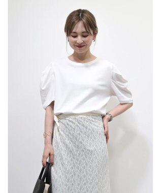 AMERICAN HOLIC 接触冷感タックスリーブ５分袖カットプルオーバー Off White