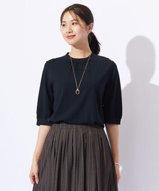 J.PRESS LADIES L 【洗える】レーヨンエリートストレッチ ギャザースリーブ ニット ネイビー系