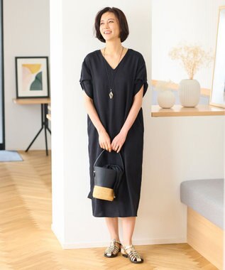 自由区 【洗える・XSサイズあり】テンセルリネンデニム ワンピース グレー系