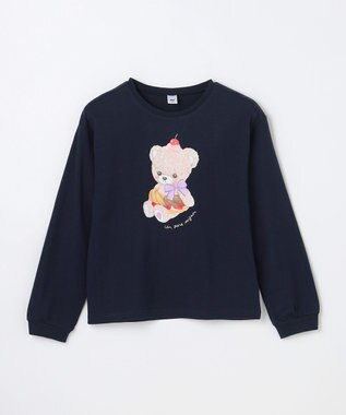 ANY KIDS アニマルモチーフ長袖Tシャツ ネイビー×くま