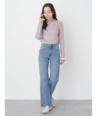 earth music&ecology 配色フリルニットプルオーバー Pink Beige