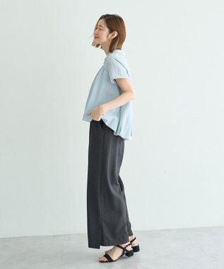 YECCA VECCA 刺繍カラーバルーンヘムブラウス Sax