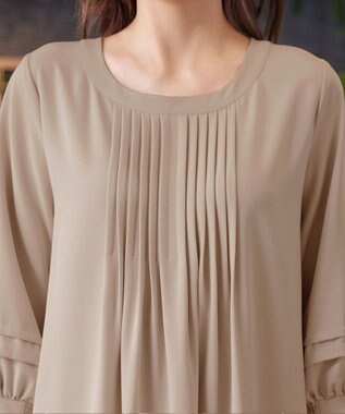 Tiaclasse L 【洗える】パフ袖ピンタックロングワンピース ライトベージュ