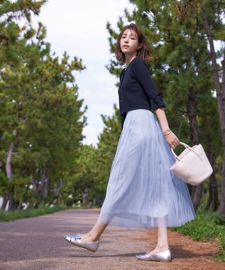 Tiaclasse L 【洗える】袖口フレアリボンニットカーディガン ネイビー