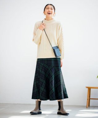 ANY 【ウエストゴム・洗える】タータンマーメイドスカート グリーンタータン